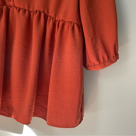 Rusty Pumpkin Orange Autumnal Maternity Button Peplum Peasant Top - Picture 7 of 7